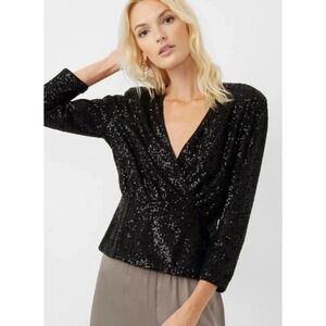 NWT French Connection PF Eshka Sequin Wrap Top Size 2 Glam Party Holiday Sparkle